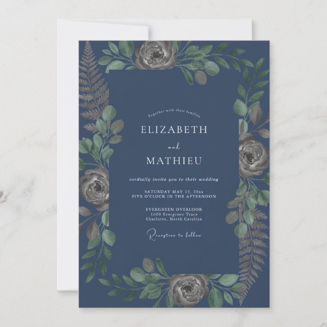 Invitation Mariage Feuillage Peint en Acier (Devant)