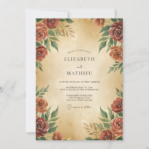 Invitation Mariage Feuillage Peint en Rouille
