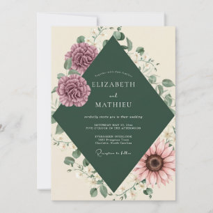 Invitation Mariage Feuillage Pivoine Mauve Lilas