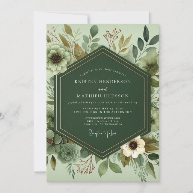 Invitation Mariage Feuillage Serein Sage (Devant)