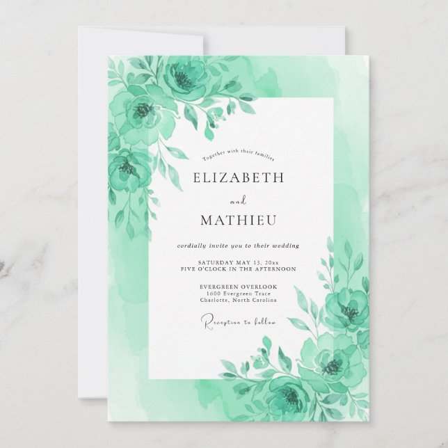 Invitation Mariage Feuillage Serein Vert Menthe (Devant)