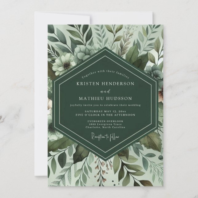 Invitation Mariage Feuillage Verdoyant Sage (Devant)