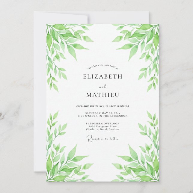 Invitation Mariage Feuillage Vert Luxuriant (Devant)