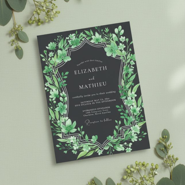 Invitation Mariage Feuillage Vibrant Charbon (Créateur téléchargé)