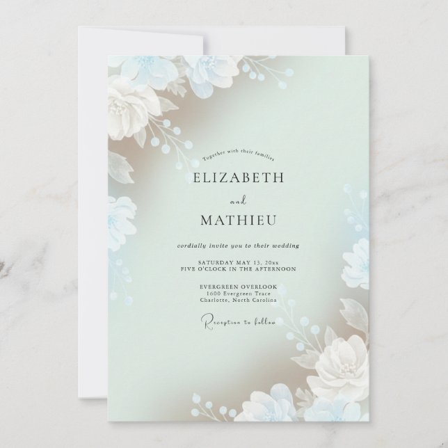 Invitation Mariage Feuille Aérienne Céladon (Devant)
