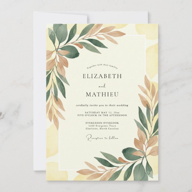 Invitation Mariage Feuille Ambre Terracotta (Devant)