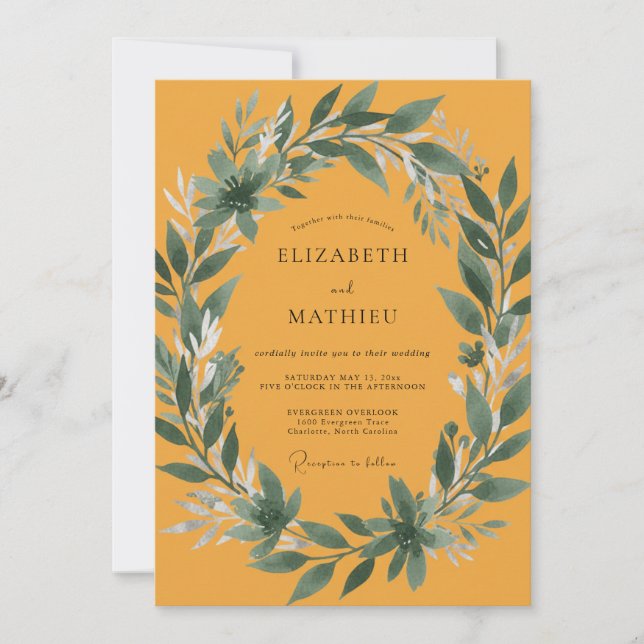 Invitation Mariage Feuille Ambrée (Devant)