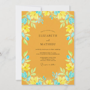 Invitation Mariage Feuille Aqua Moutarde