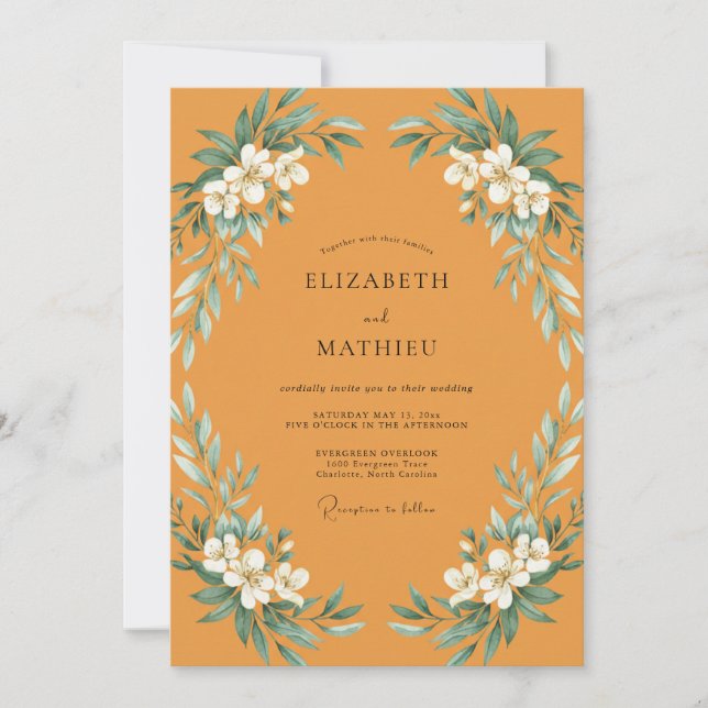 Invitation Mariage feuille aquarelle moutarde (Devant)