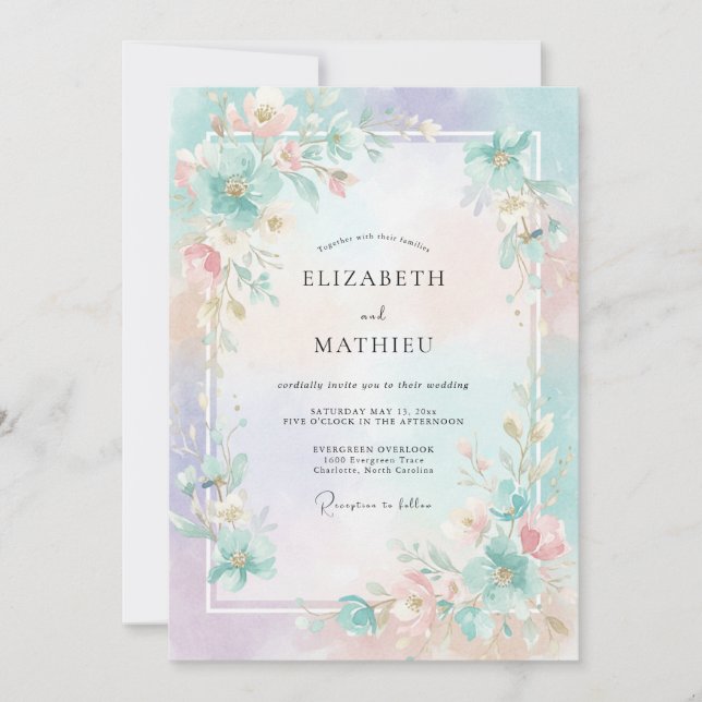 Invitation Mariage Feuille Aquatique Corail (Devant)
