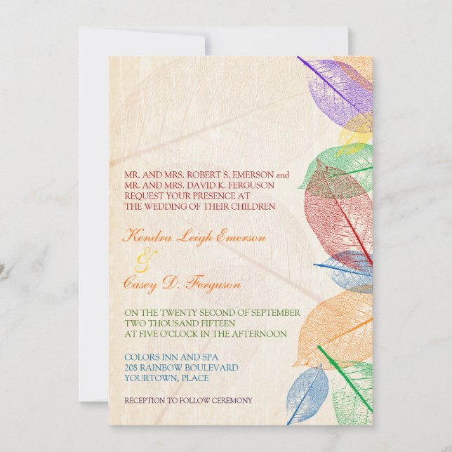 Invitation Mariage Feuille arc-en-ciel (Devant)