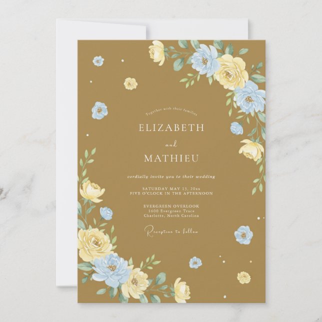 Invitation Mariage Feuille Azure Caramel (Devant)