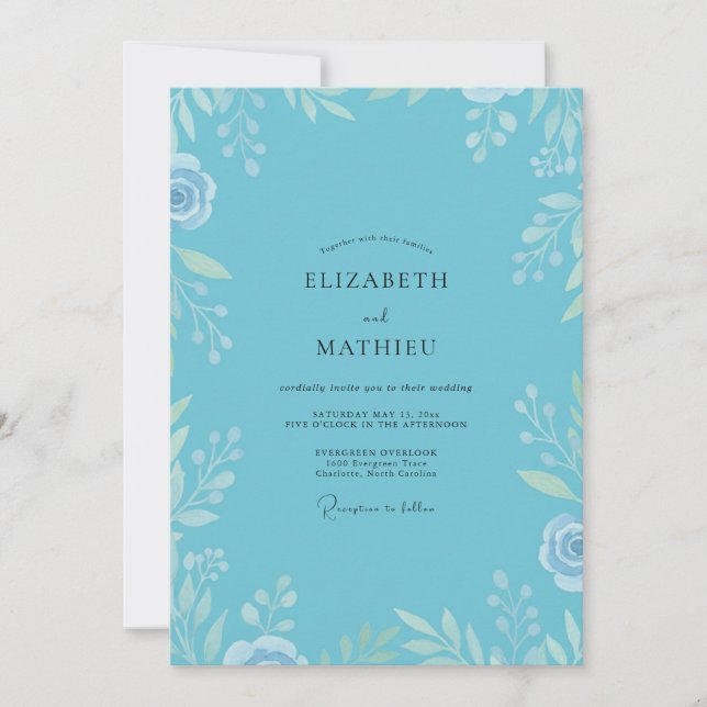 Invitation Mariage Feuille Azure Ciel (Devant)