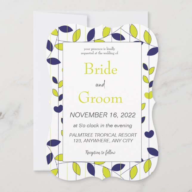 Invitation Mariage Feuille Blue Green Tropical (Devant)