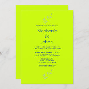 Invitation Mariage Feuille brillant vert néon jaune
