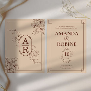 Invitation Mariage feuille Brown de fleurs