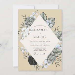 Invitation Mariage Feuille Charbon de Sable
