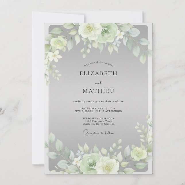 Invitation Mariage Feuille Crème Argentée (Devant)