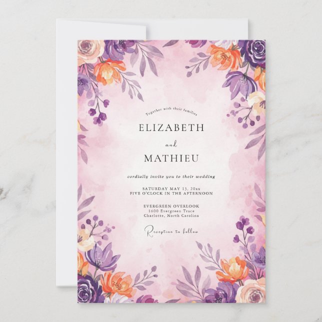 Invitation Mariage feuille d'abricot améthyste (Devant)