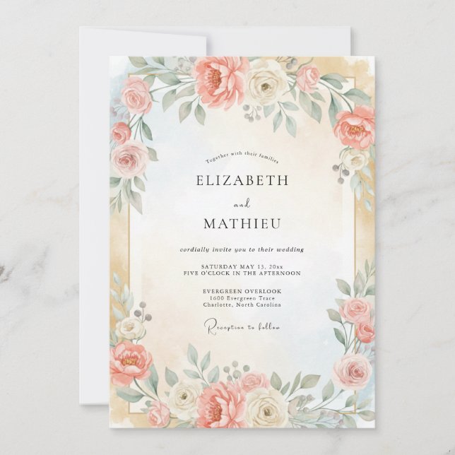 Invitation Mariage feuille d'abricot champagne (Devant)