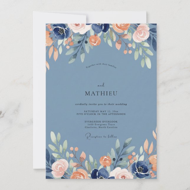 Invitation Mariage Feuille d'Abricot en Acier (Devant)
