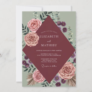 Invitation Mariage Feuille d'Améthyste Bordeaux