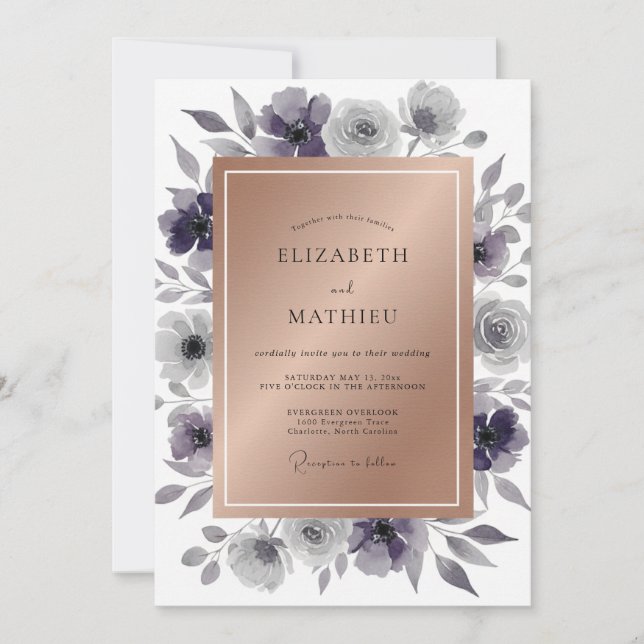 Invitation Mariage feuille d'Améthyste en Acier (Devant)