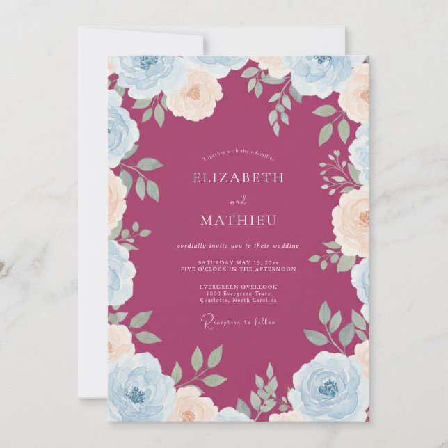 Invitation Mariage feuille d'aqua baie (Devant)