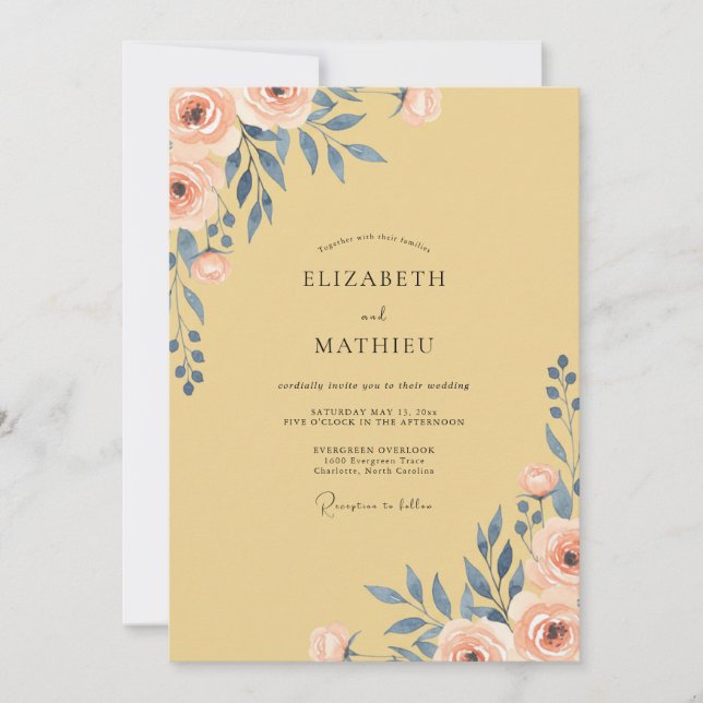 Invitation Mariage feuille d'ardoise à la moutarde pressée (Devant)