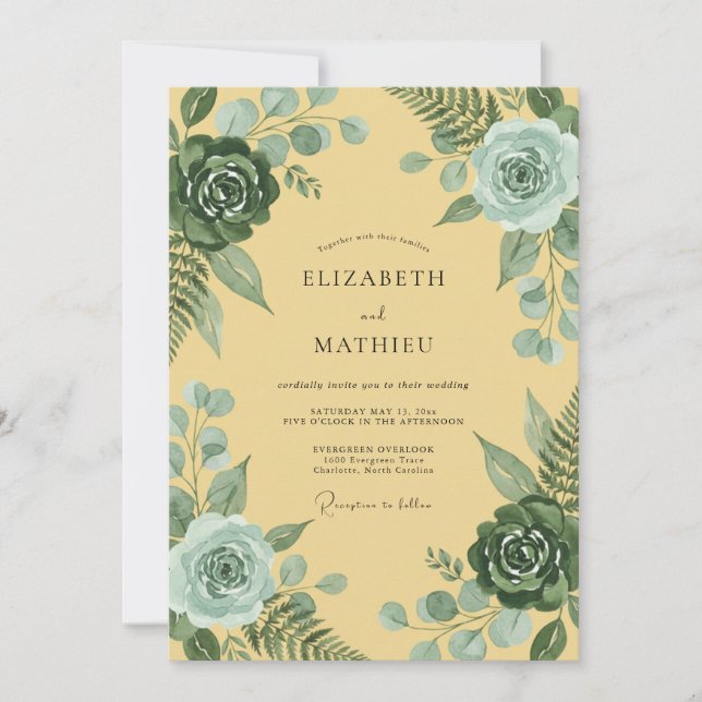 Invitation Mariage feuille d'ardoise au beurre (Devant)
