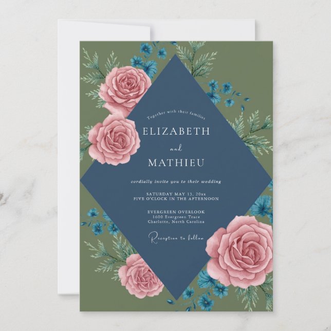 Invitation Mariage feuille d'ardoise mousse (Devant)
