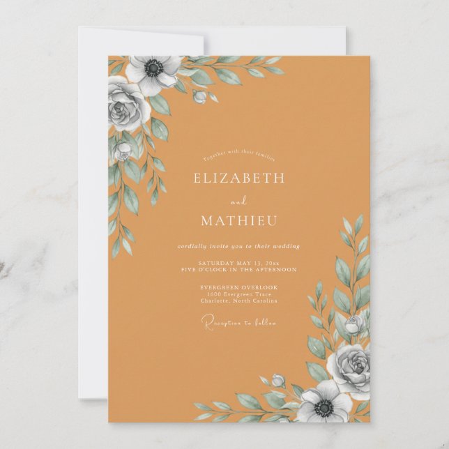 Invitation Mariage Feuille d'Ardoise Ocre (Devant)