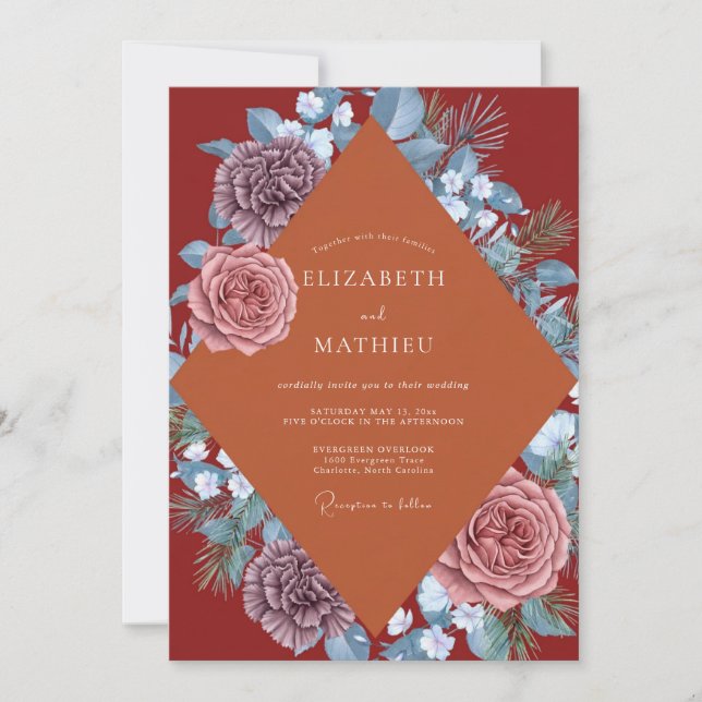Invitation Mariage feuille d'ardoise rouille (Devant)