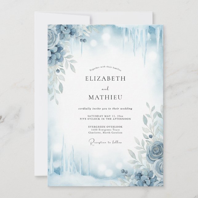 Invitation Mariage Feuille d'Argent Glacé (Devant)