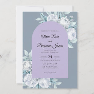 Invitation Mariage Feuille d'Argent Gris Ardoise