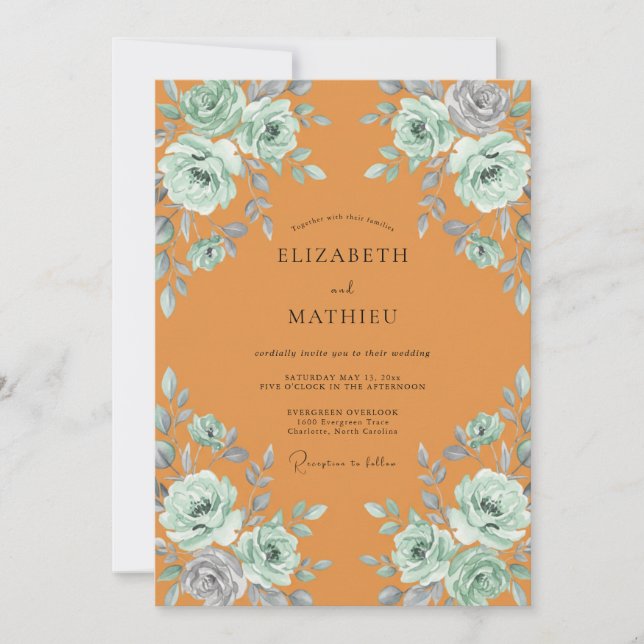 Invitation Mariage Feuille d'Argent Ocre (Devant)