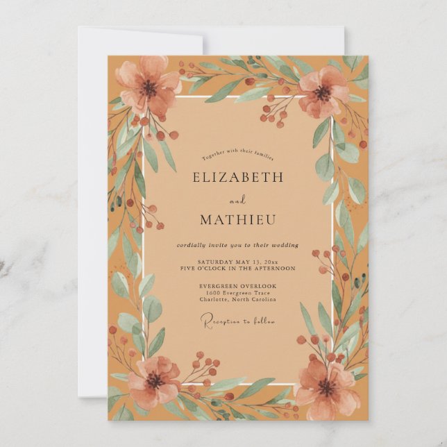 Invitation Mariage feuille d'argile moutarde (Devant)