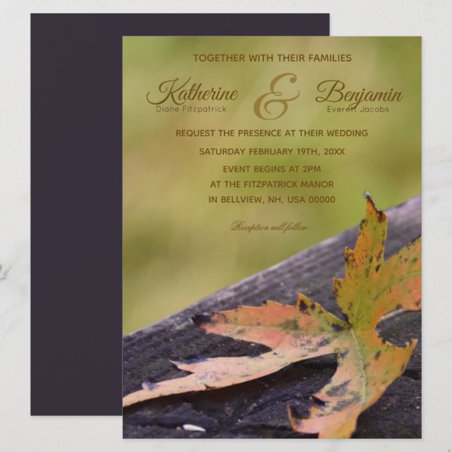 Invitation Mariage Feuille d'Automne (Devant / Derrière)