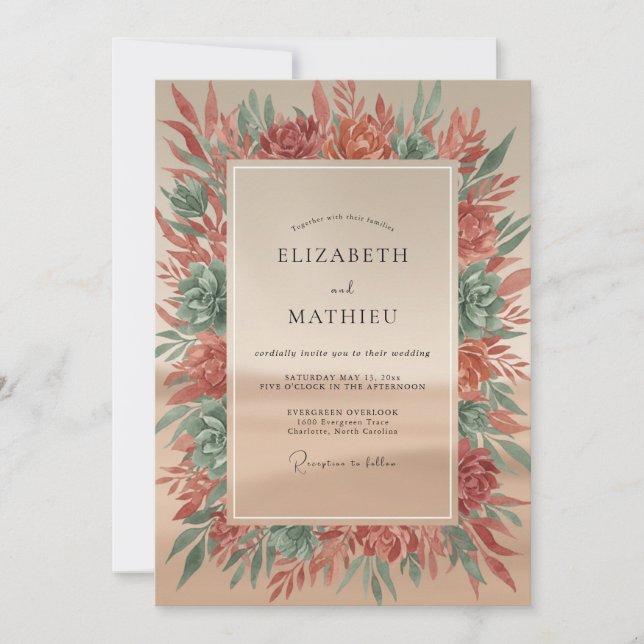 Invitation Mariage Feuille d'Automne Cuivre (Devant)