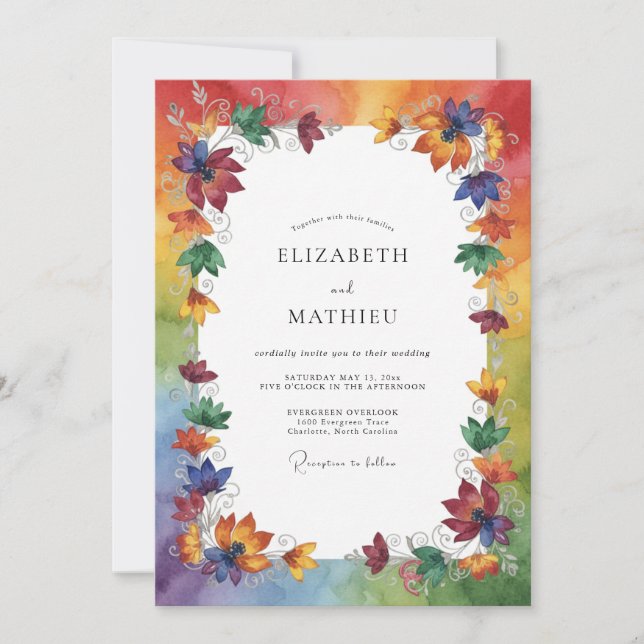 Invitation Mariage feuille d'automne multicolore (Devant)