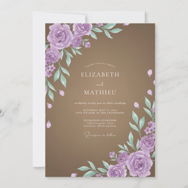 Invitation Mariage Feuille de Améthyste Mocha (Devant)