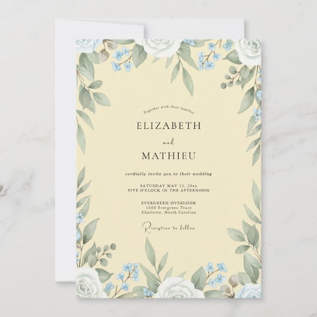 Invitation Mariage Feuille de Bleuet Beurre (Devant)