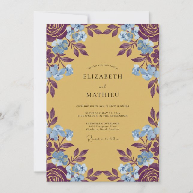 Invitation Mariage Feuille de Bleuet Ocracé (Devant)