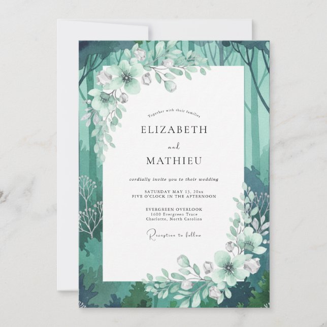 Invitation Mariage feuille de bois aquatique (Devant)