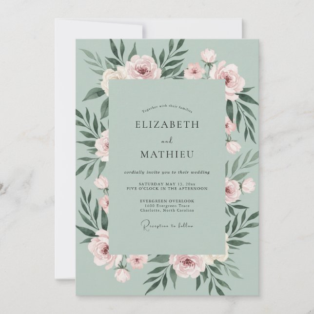 Invitation Mariage Feuille de Caresse de Mousse de Mer (Devant)