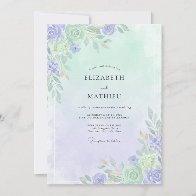 Invitation Mariage Feuille de Céladon Pervenche (Devant)