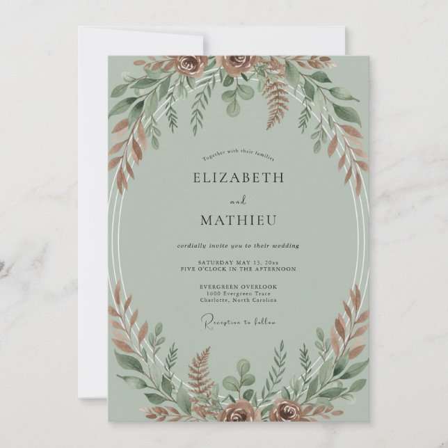 Invitation Mariage Feuille de céladon Rouille (Devant)