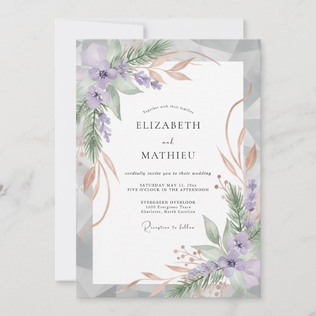 Invitation Mariage feuille de Champagne Améthyste (Devant)