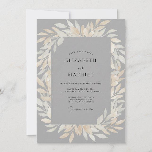 Invitation Mariage feuille de Champagne ardoise (Devant)