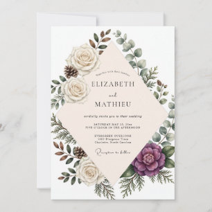 Invitation Mariage Feuille de Champagne au Pruneau